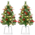 Best Choice Products Set of 2 24.5in Outdoor Pathway Christmas Trees, Battery Operated Pre-Lit Holiday D  cor w/LED Lights, Red 