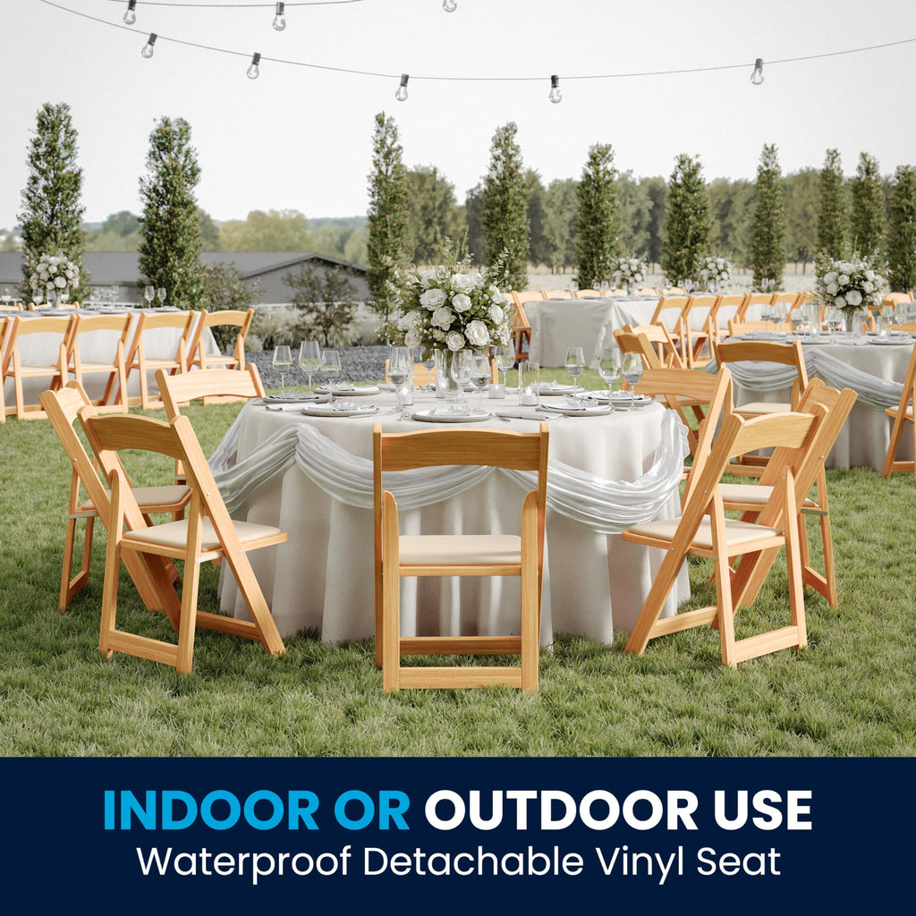 Flash Furniture HERCULES Series Natural Wood Folding Chair with Vinyl Padded Seat