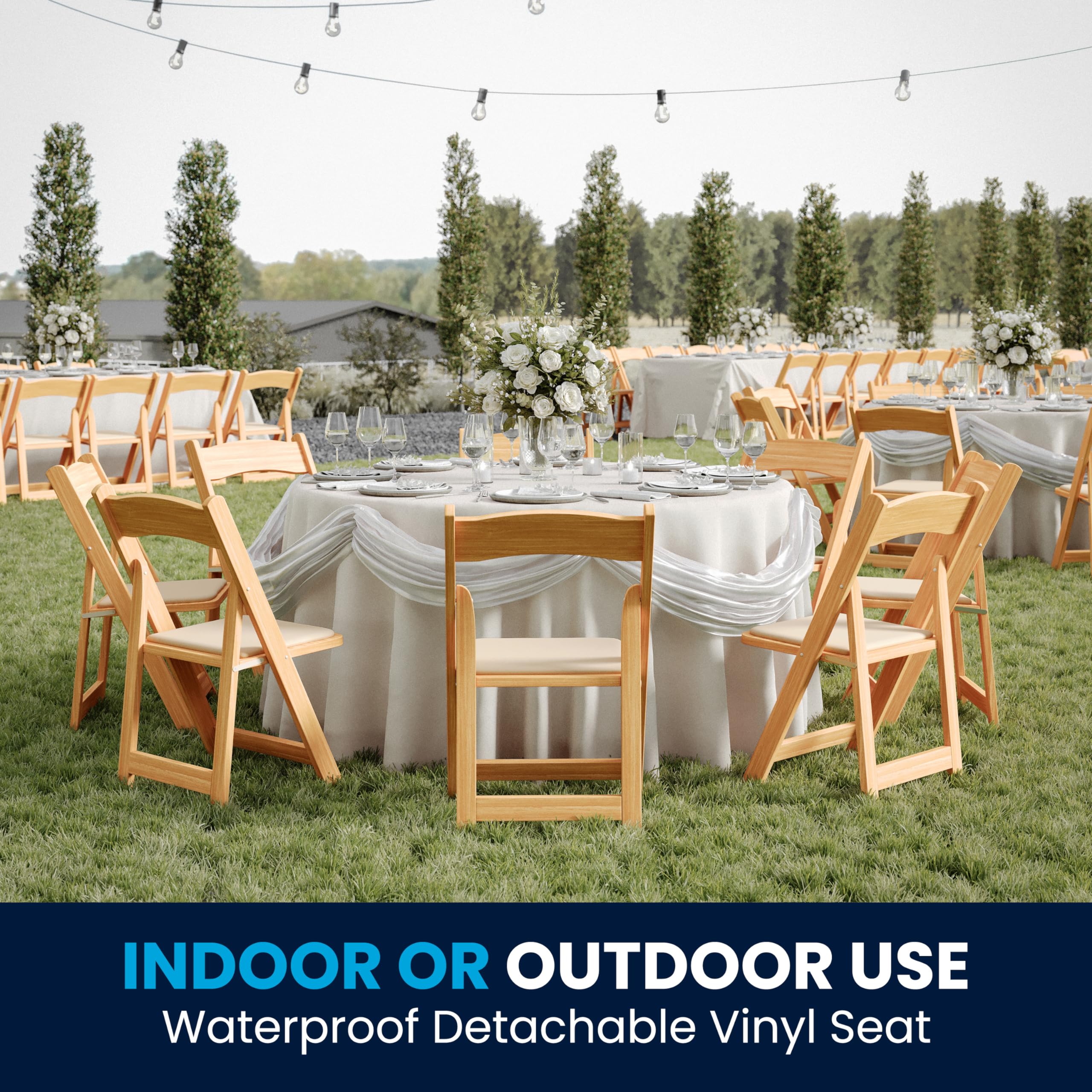 Flash Furniture HERCULES Series Natural Wood Folding Chair with Vinyl Padded Seat