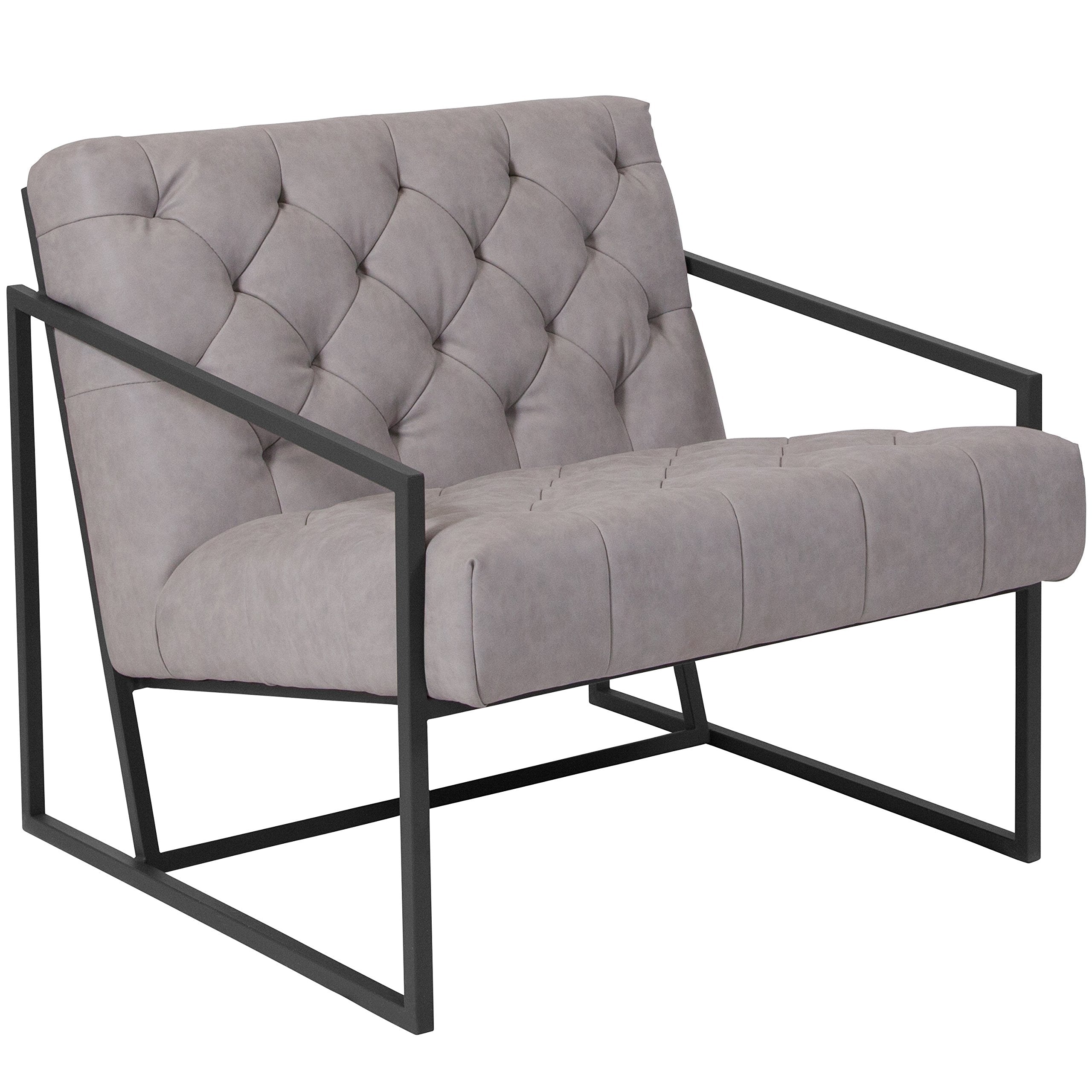 Flash Furniture Hercules Madison Series Retro Light Gray Leathersoft Tufted Lounge Chair
