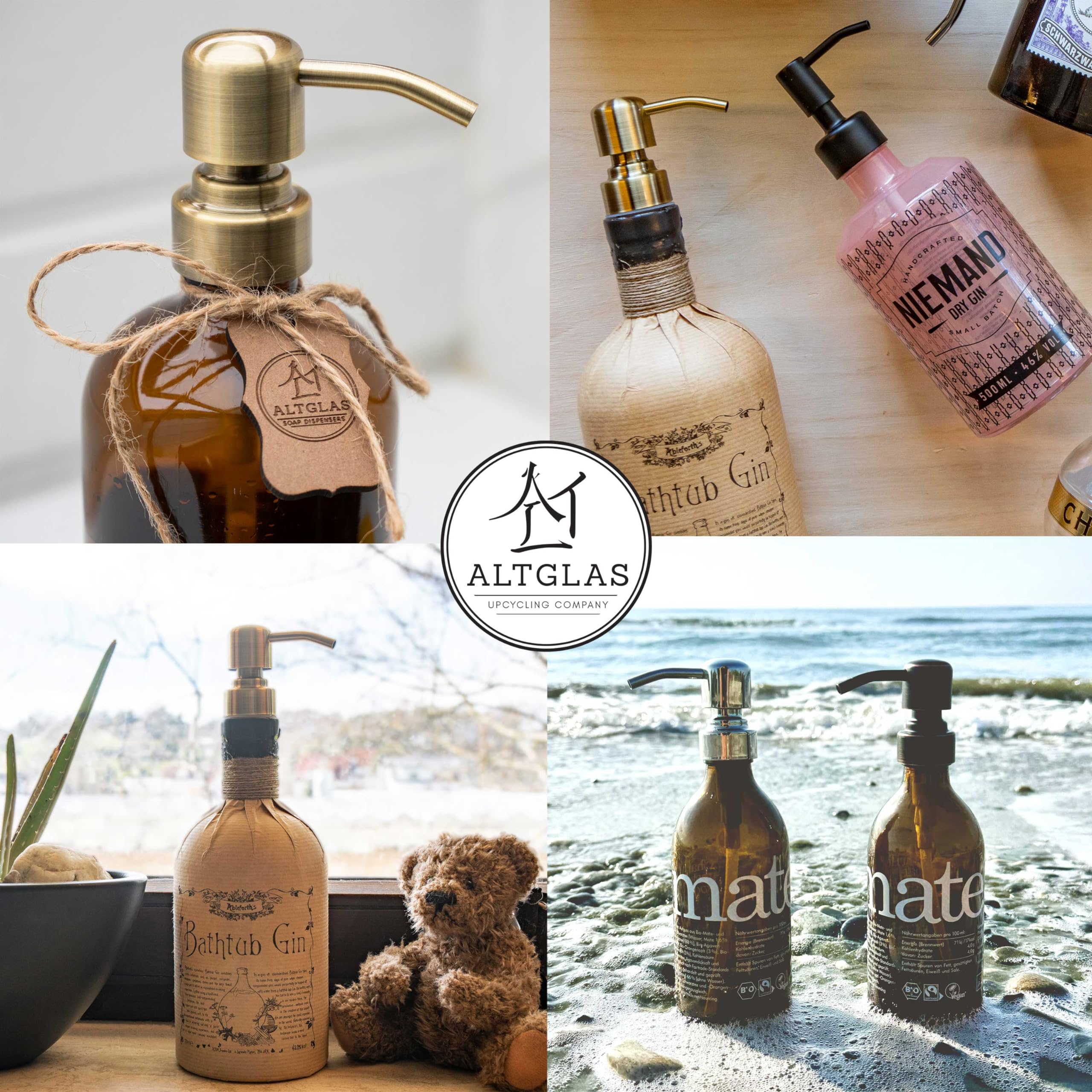 Altglas Twin Pack - 2X Stainless Steel Soap Pump 'Zagreb' As Replacement For Liquid Hand Soap Dispensers (Vintage Brass) - Fits