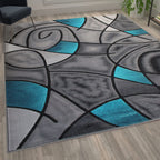 Flash Furniture Jubilee Collection Abstract Area Rug - Colorfast Turquoise Olefin Rug - 8' X 10' Area Rug - Jute Backing - Living Room, Bedroom, & Family Room