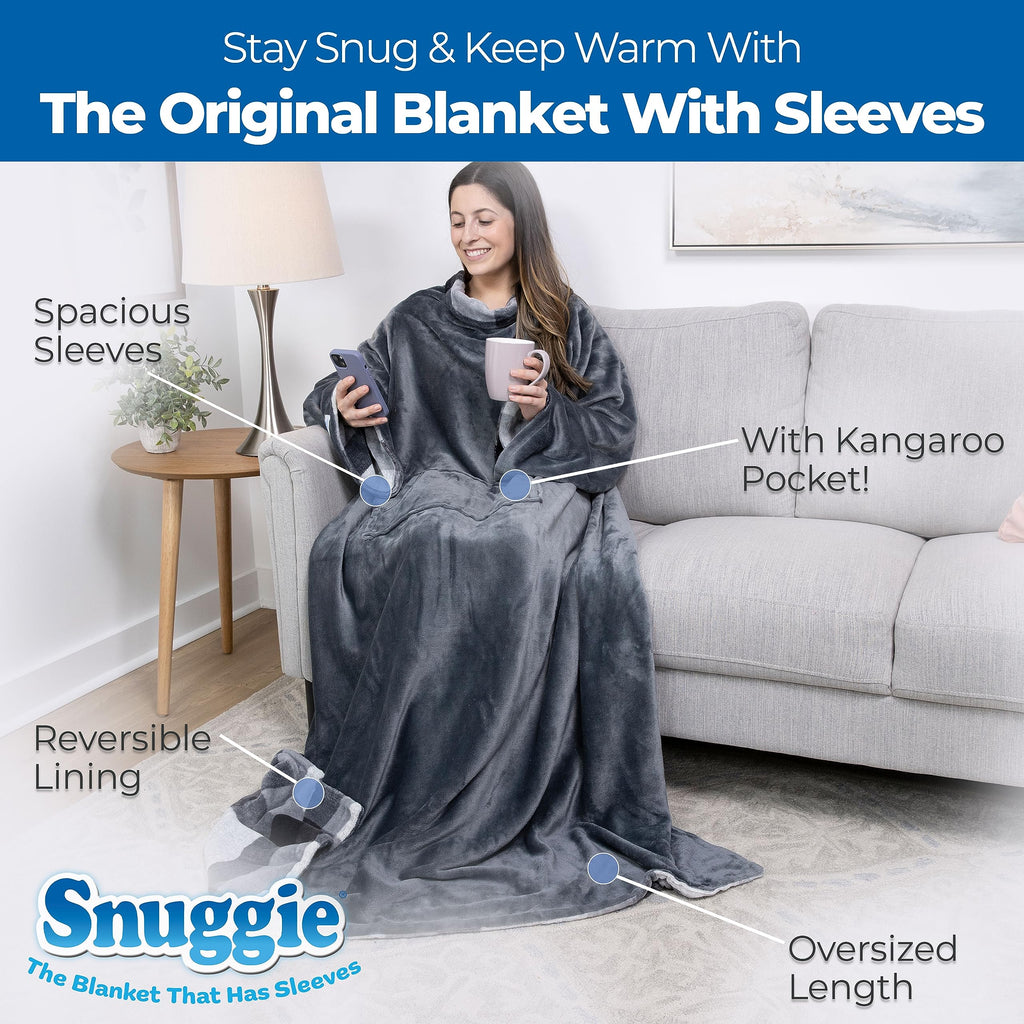 Snuggie Reversible - The Original As Seen On Tv Wearable Blanket That Has Sleeves - Cozy, Warm And Soft Velveteen - Oversized Fu