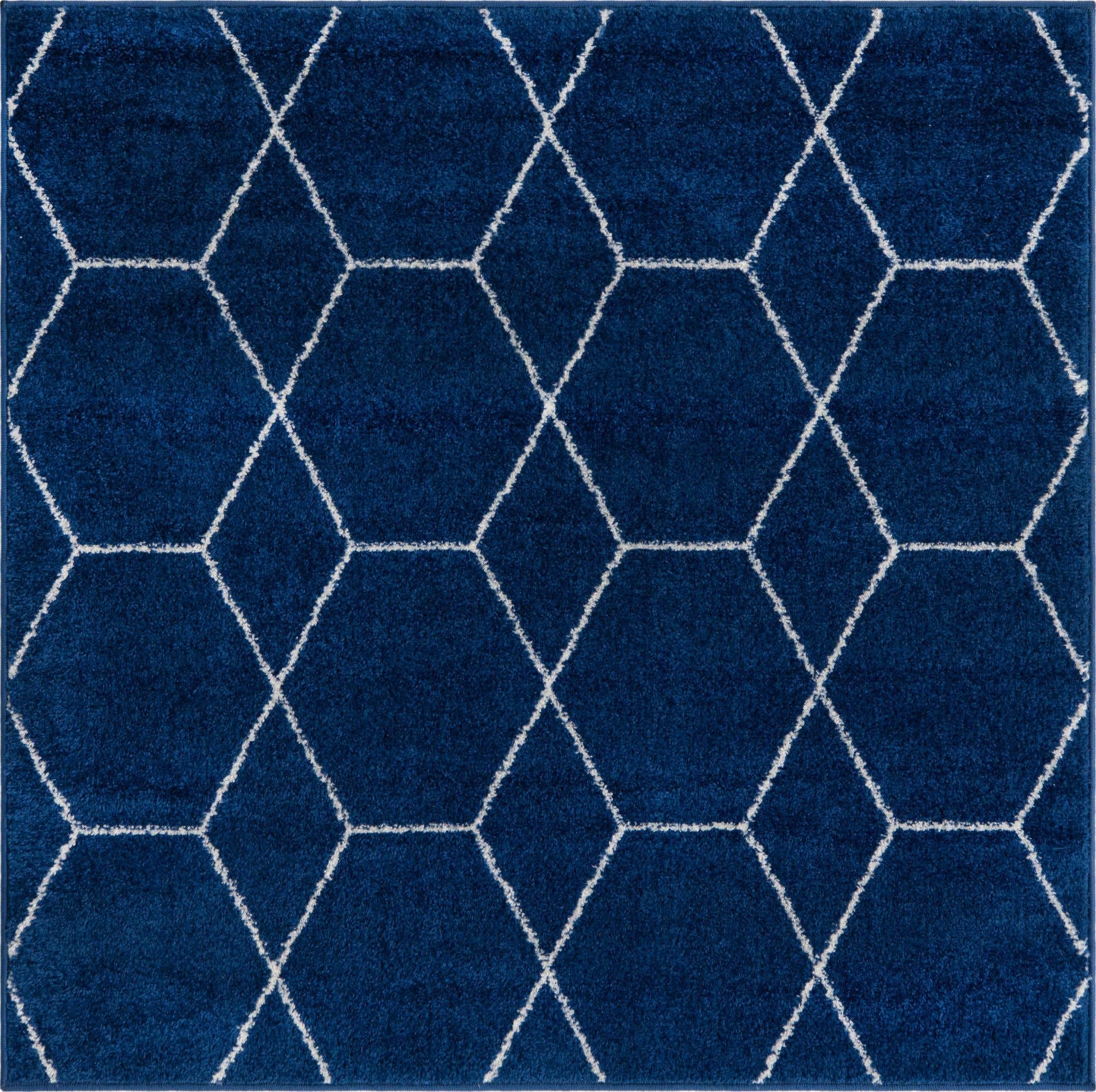 Unique Loom Trellis Frieze Collection Area Rug - Geometric (4 Square, Navy Blue/ Ivory)