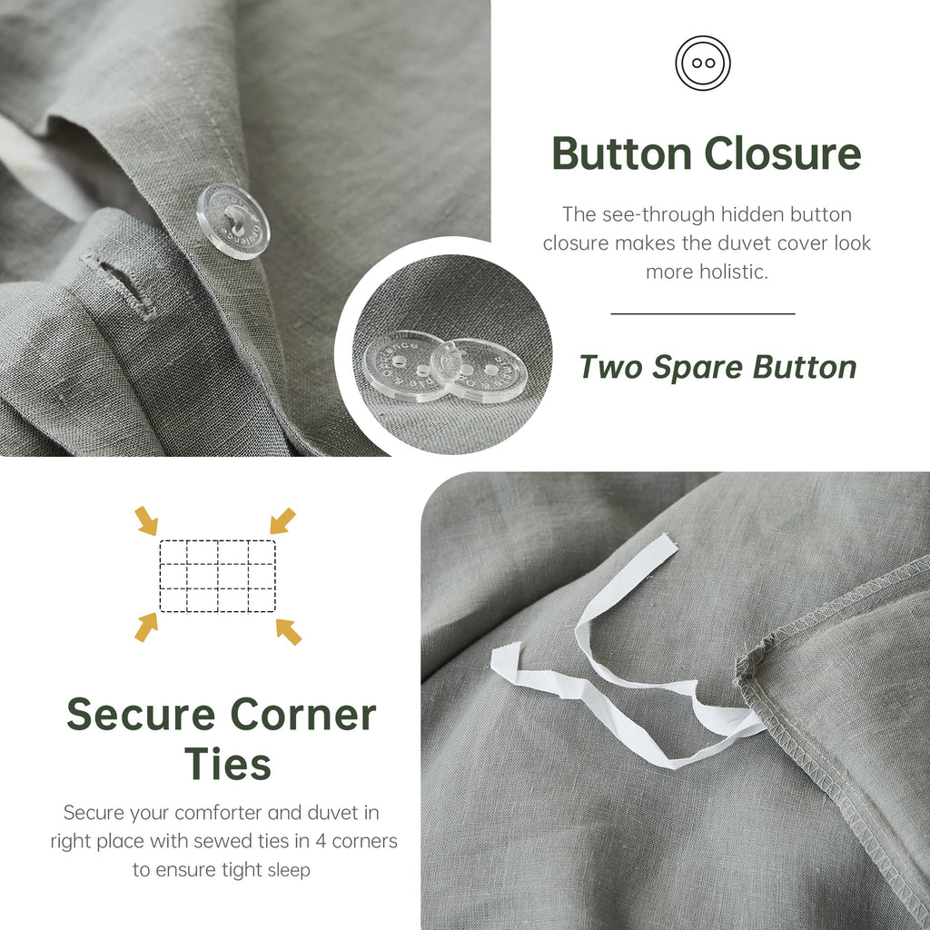Simple&Opulence 100% Linen Duvet Cover Set, 3 Pcs Pure Natural French Flax Ultimate Grey Duvet Cover King Size, Breathable Soft