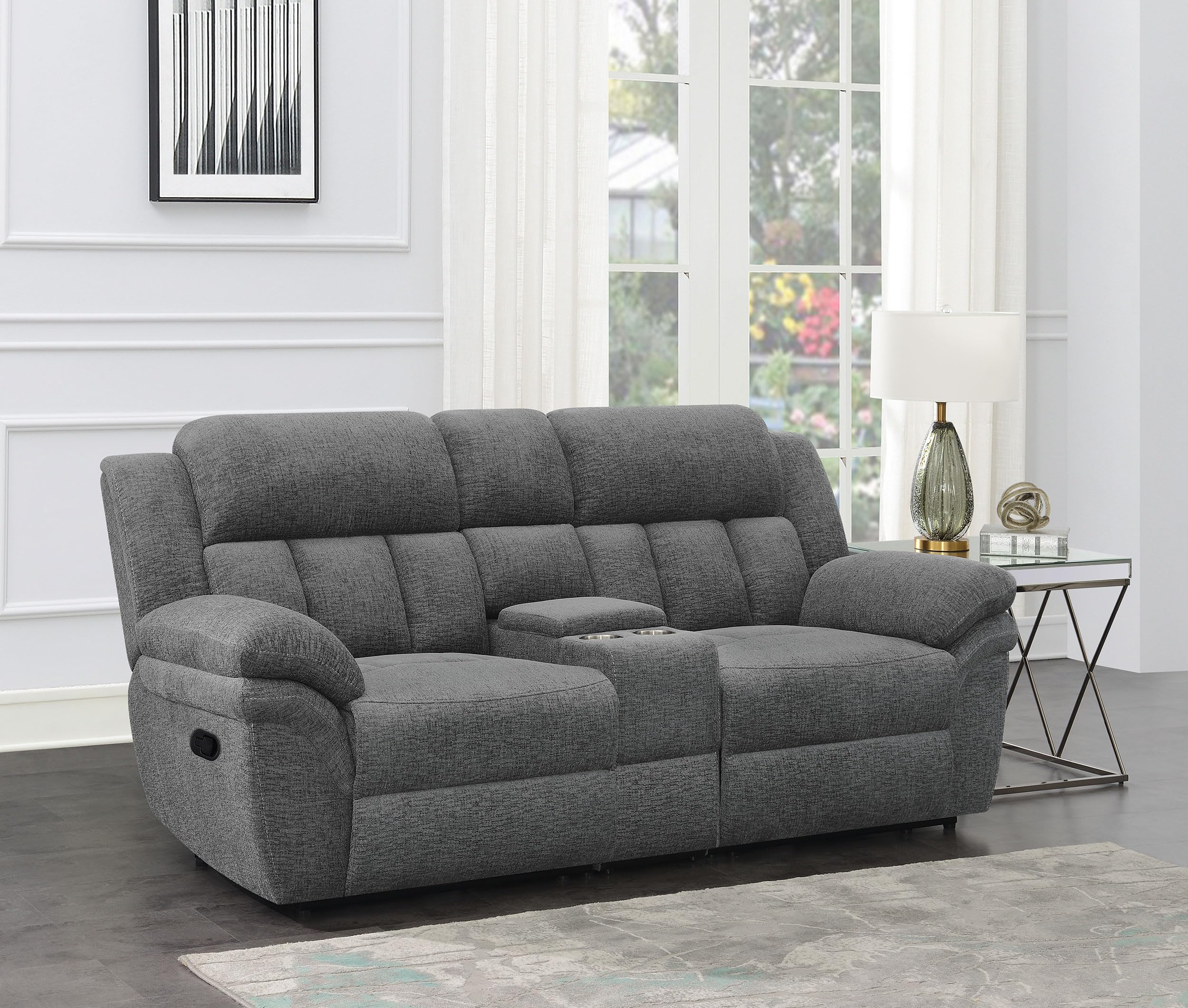 Coaster Bahrain Upholstered Modern Chenille Motion Loveseat Console in Charcoal