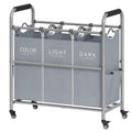 Tajsoon 3 Bag Laundry Sorter Cart, Laundry Hamper Sorter Basket with Heavy Duty Lockable Rolling Wheels for Clothes Storage, Gre