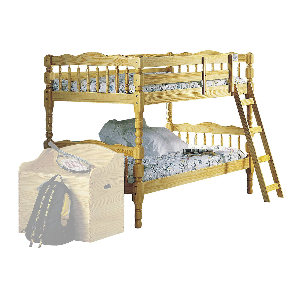 HomeRoots Twin Over Twin Convertible Pine Wood Bunk Bed, Natural - 81' x 43' x 60'