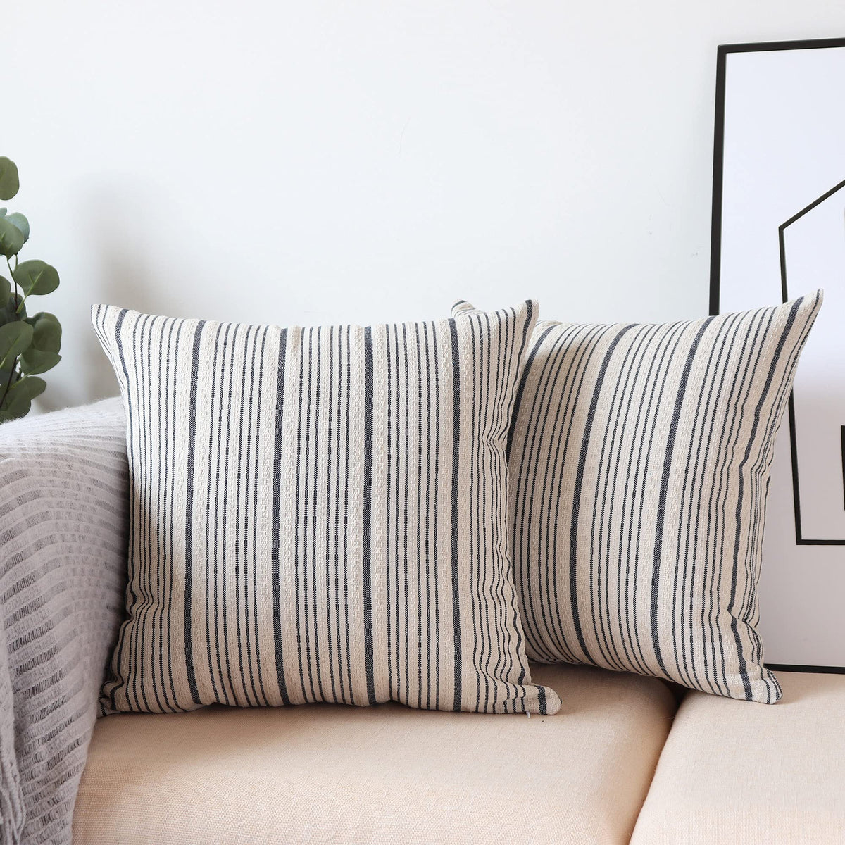 Navibule Navy Pillow Covers Decorative Farmhouse Linen Throw Pillow Covers Striped Square Throw Pillows For Couch Sofa Bed Pack