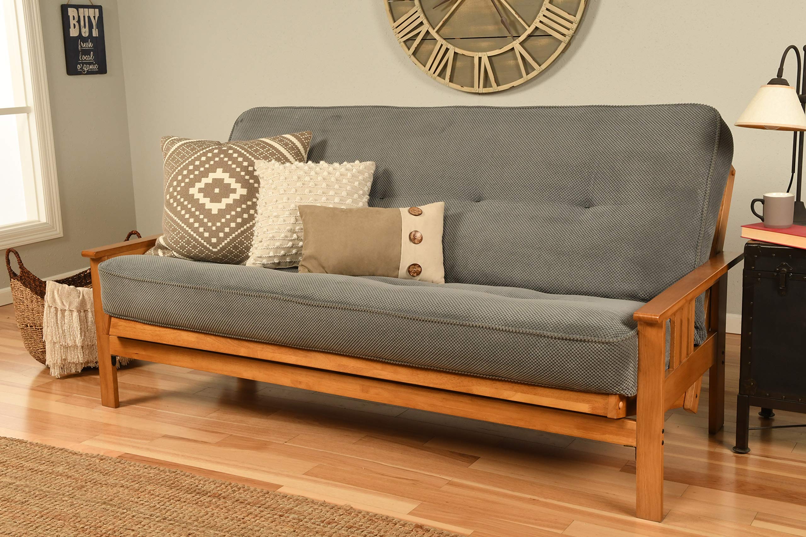 Kodiak Furniture Monterey Futon Set, No Drawers, With Butternut Base And Marmont Thunder Mattress