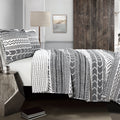 Lush Decor Hygge Geo Pattern Striped 3 Piece Quilt Bedding Set, King, Black & White