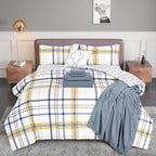 Elegant Comfort Silky Soft 8-Piece Plaid Lodge Bed-In-A-Bag Comforter Set, Includes 4Pc Smart Sheet Set, Comforter, Decorative Pillow, Matching Pillowcases And Shams - Full/Queen, Gold