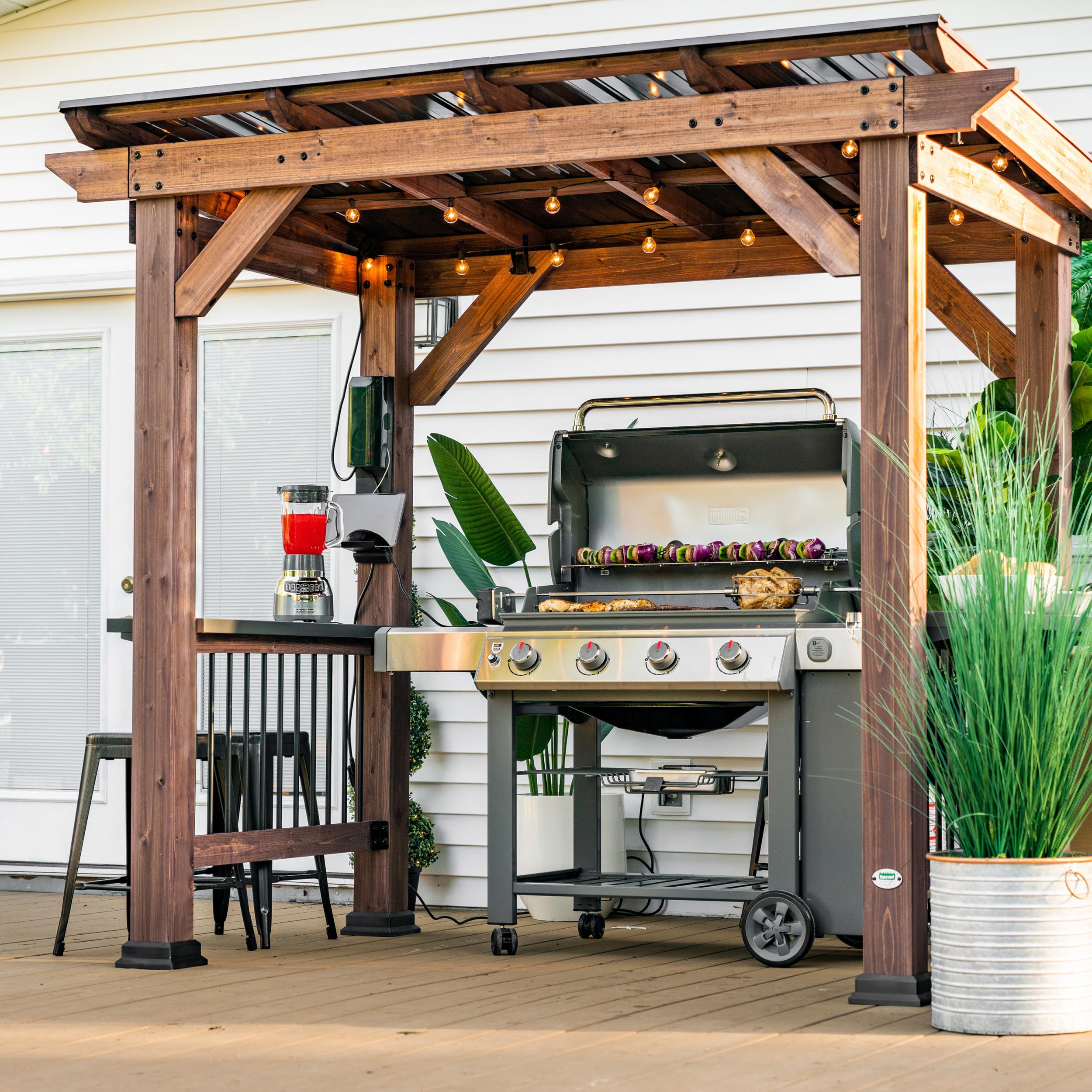Backyard Discovery Saxony Wooden Grill Gazebo, Insulated Steel Roof, Cook Station, Barbeque, Patio, Deck, Withstand Wind And Sno