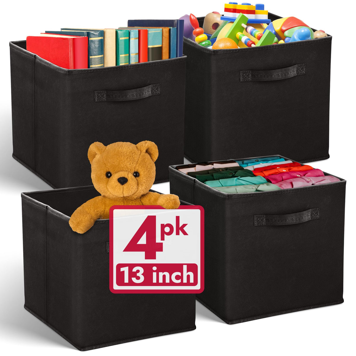 Reli. 13x13x13 Storage Cube Bins (4 Pack) | Large Cube Organizer Bins
