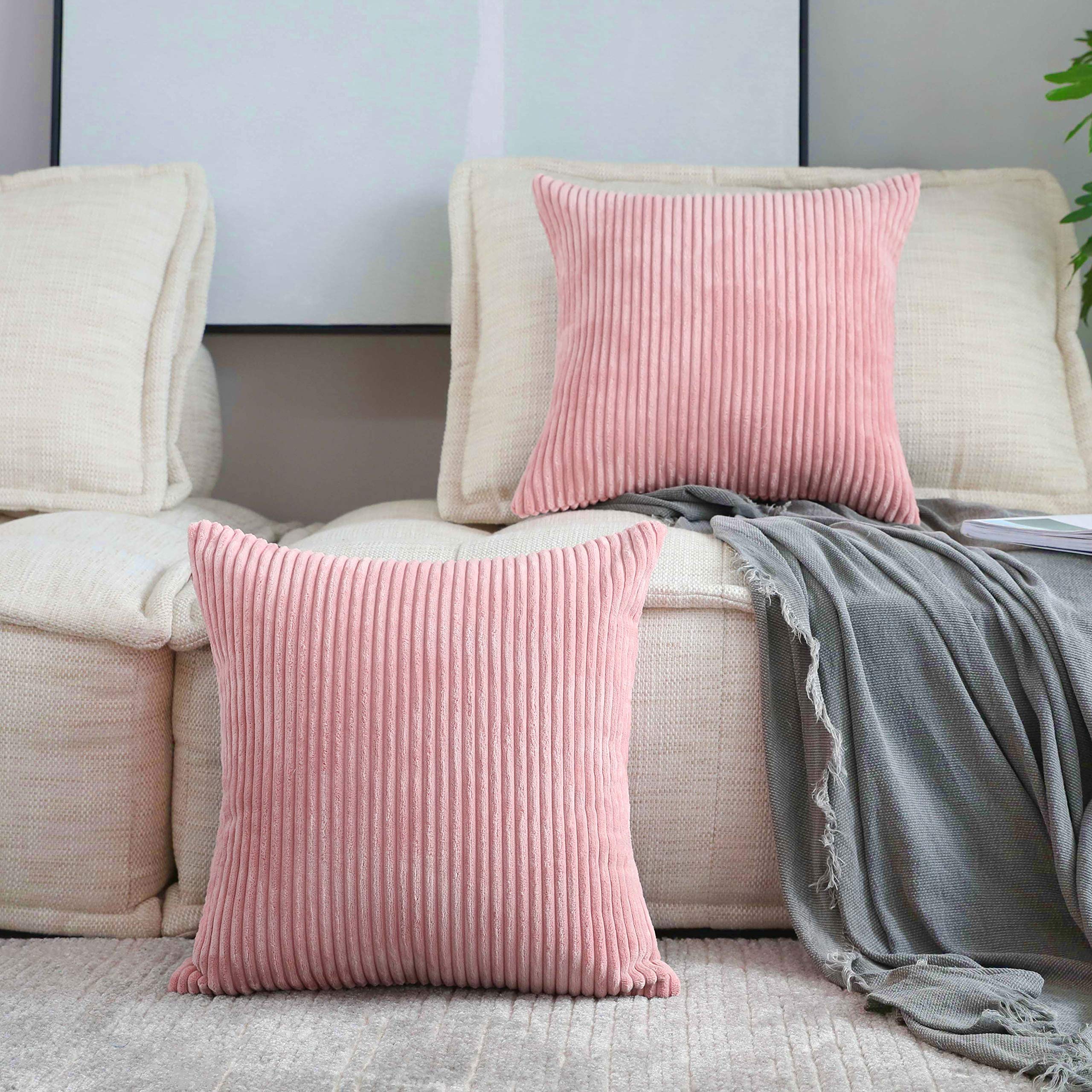 Home Brilliant Pillow Covers 16X16 Couch Pillow Covers Barbie Decor Striped Velvet Couch Cushion Covers 2 Pieces Throw Pillow Co