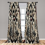 Ambesonne Leafy Art Window Curtains Pack Of 2, Modern Boho Composition Of Abstract Rhombus Detailed Leaves Flowery, Lightweight
