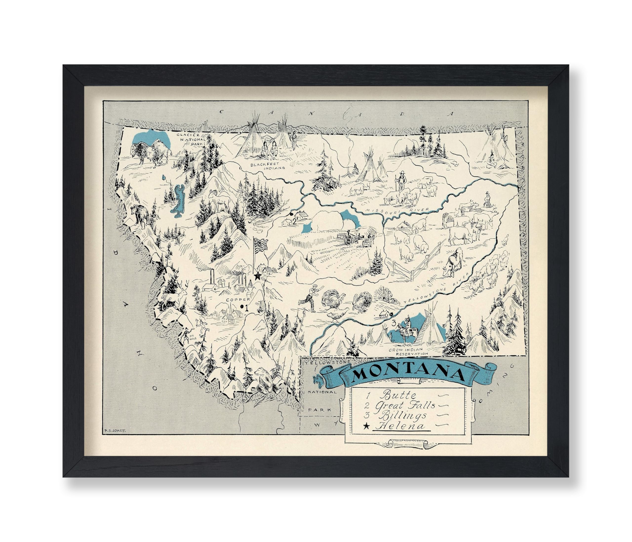 Poster Master Retro Montana Map Art - 8x10 Unframed Poster - Wall Decoration for Classroom, Office, Dorm - Gift for Teacher, Stu