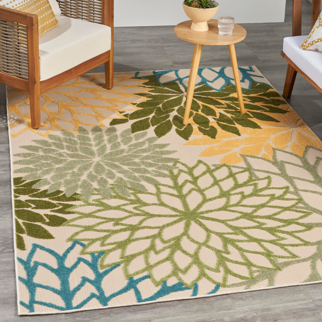 Nourison Aloha Tropical Indoor/Outdoor Green Multicolor 3'6' X 5'6' Area Rug, Easy Cleaning, Non Shedding, Bed Room, Living Room, Dining Room, Backyard, Deck, Patio (4X6)
