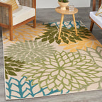 Nourison Aloha Tropical Indoor/Outdoor Green Multicolor 3'6' X 5'6' Area Rug, Easy Cleaning, Non Shedding, Bed Room, Living Room, Dining Room, Backyard, Deck, Patio (4X6)