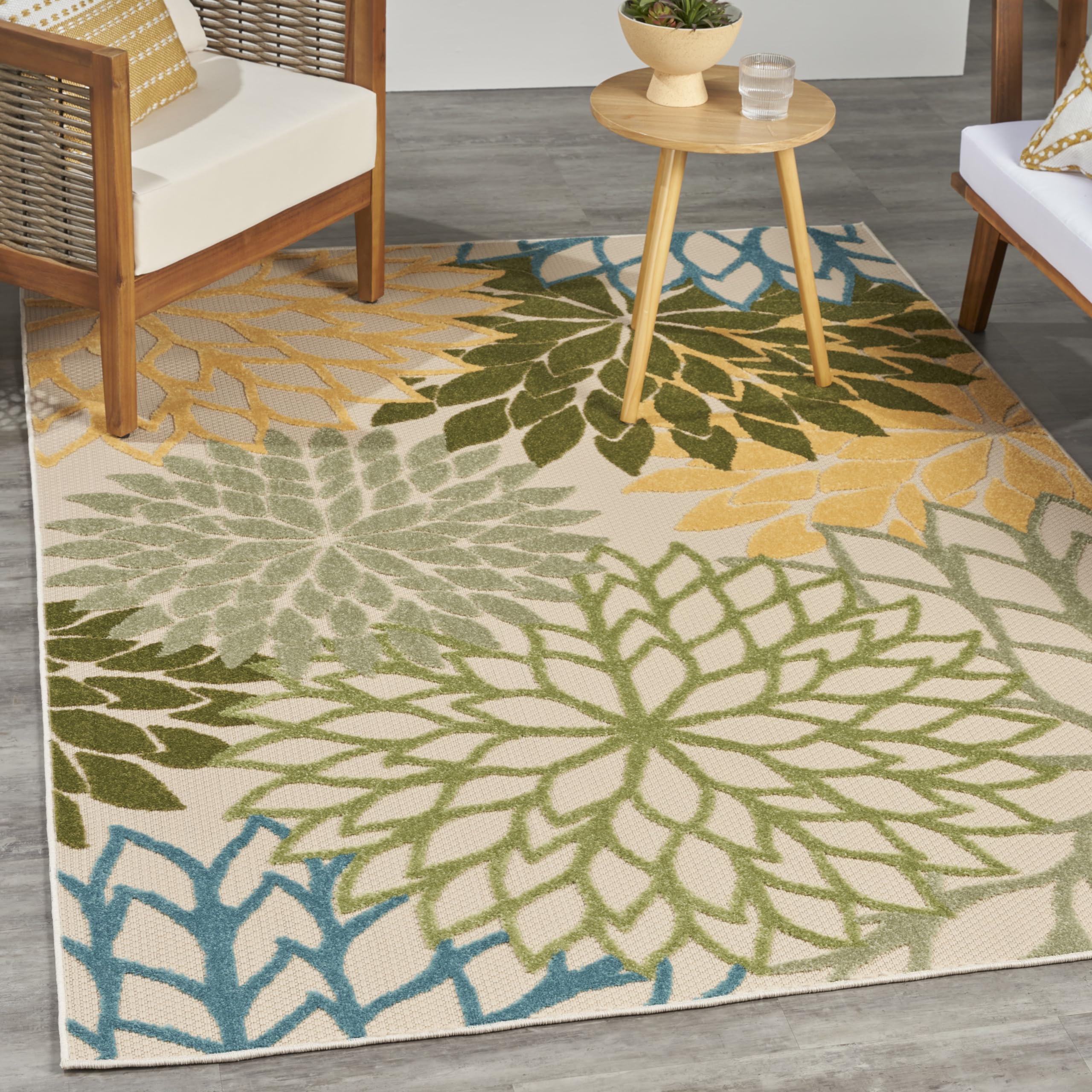 Nourison Aloha Tropical Indoor/Outdoor Green Multicolor 3'6' X 5'6' Area Rug, Easy Cleaning, Non Shedding, Bed Room, Living Room, Dining Room, Backyard, Deck, Patio (4X6)