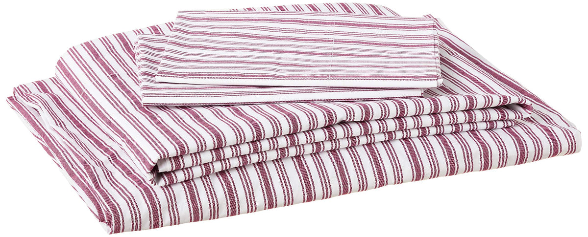 Nautica - Queen Sheets, Cotton Percale Bedding Set, Casual Home Decor (Coleridge Stripe Red, Queen)