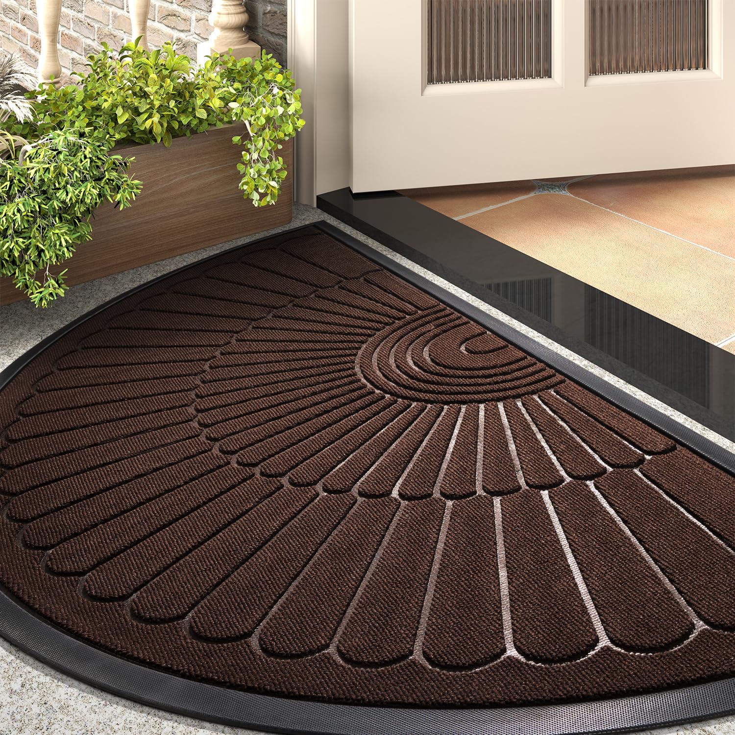 Door Mat Outdoor Indoor Entrance Doormat-Semicircular Durable Rubber Non Slip Front Door Mat For Outside Inside Entry Entryway D