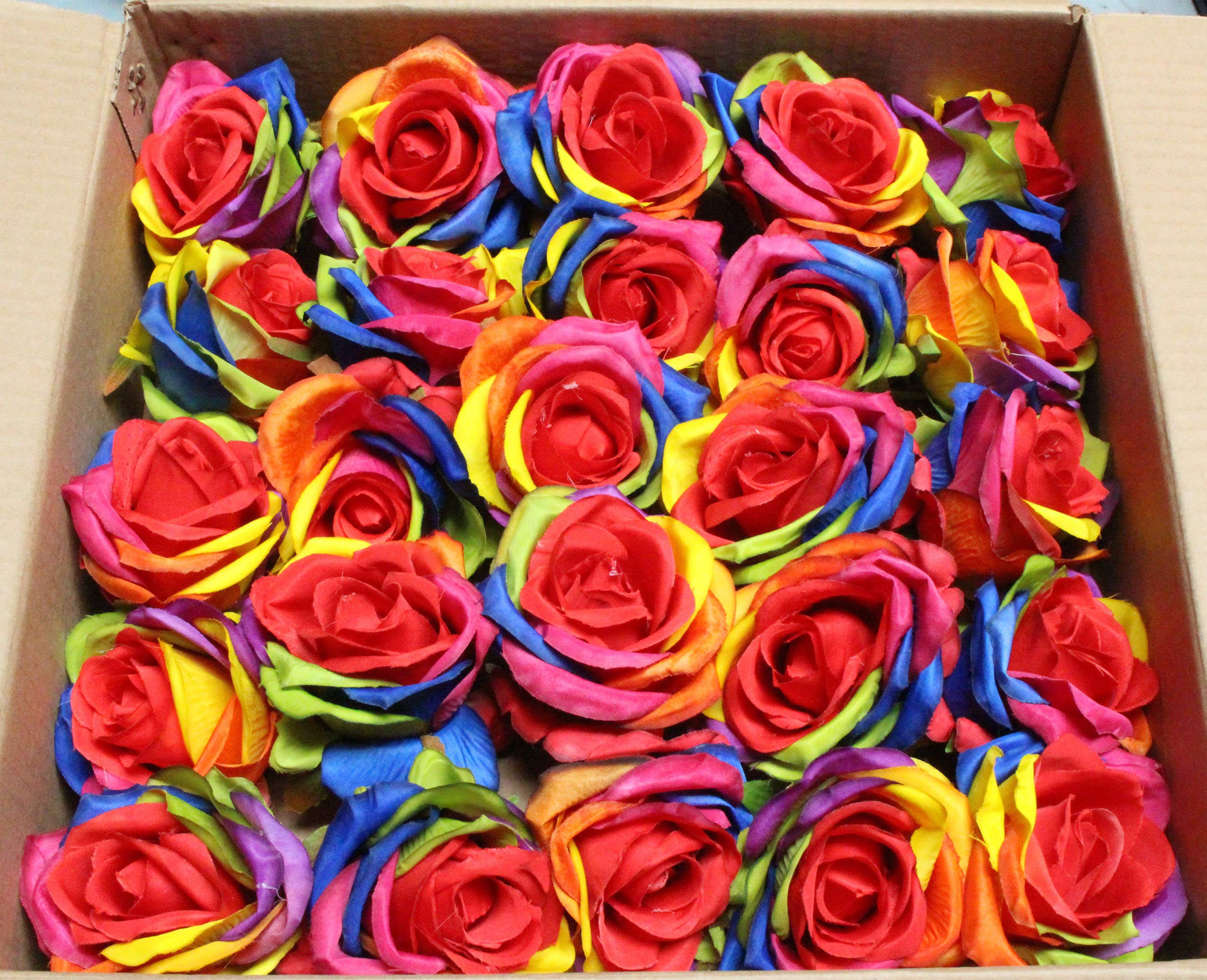 Ooki 25 Handmade Artificial Silk Rainbow Rose Heads Bridesmaid Flower Bush Arrangement Home Decor Wedding Party Celebration Cent