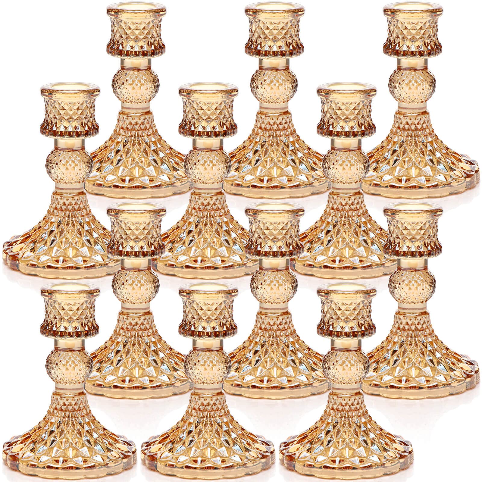 DARJEN Candlestick Holders Set, 12Pcs 4 H Taper Candle Holders Bulk, Glass Candle Holders for Wedding, Festival, Party & Windows
