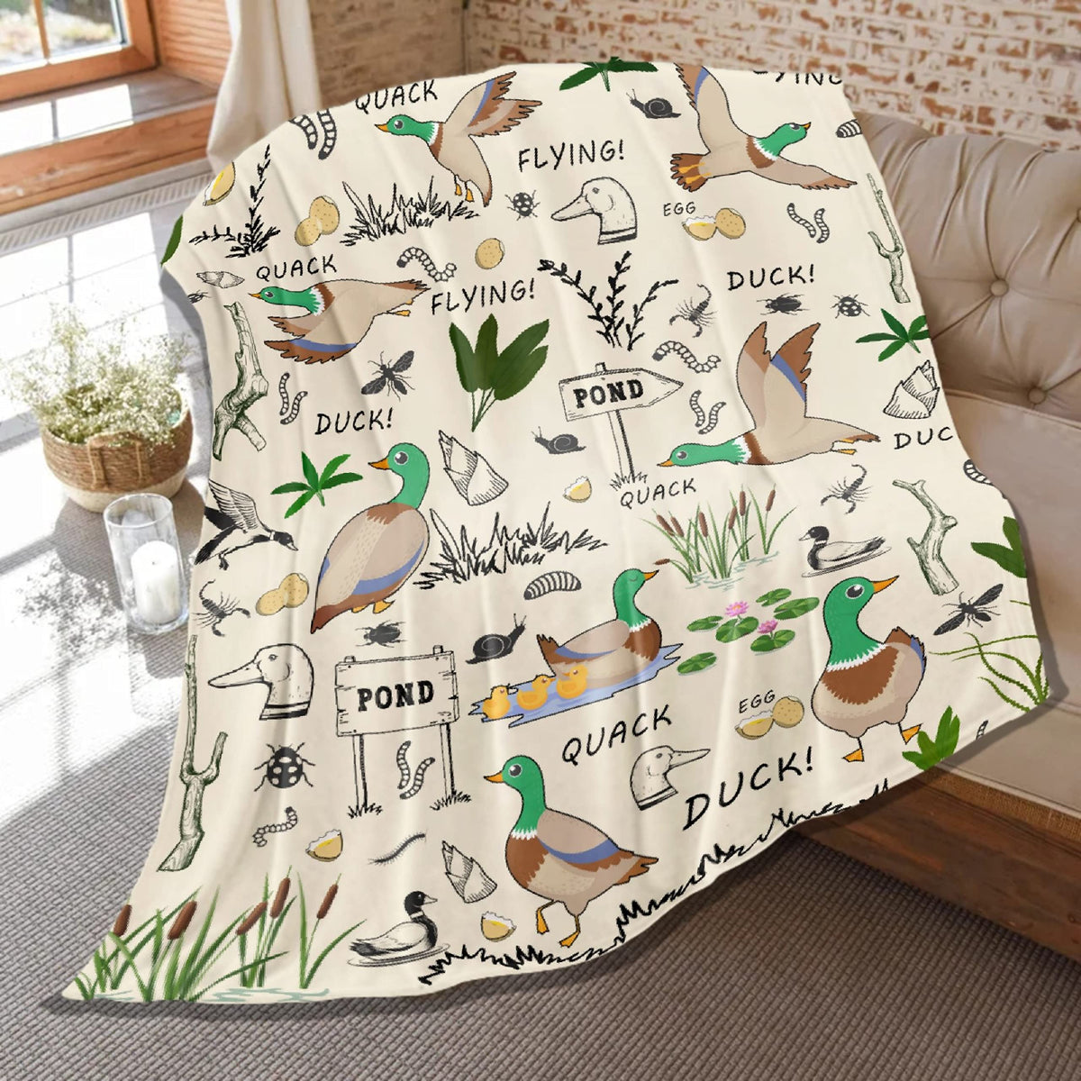 Cute Mallard Ducks Blanket,Duck Print Gift For Women Men Ducks Lover,Soft Flannel Plush Throws Lightweight Fluffy Decorative Qui