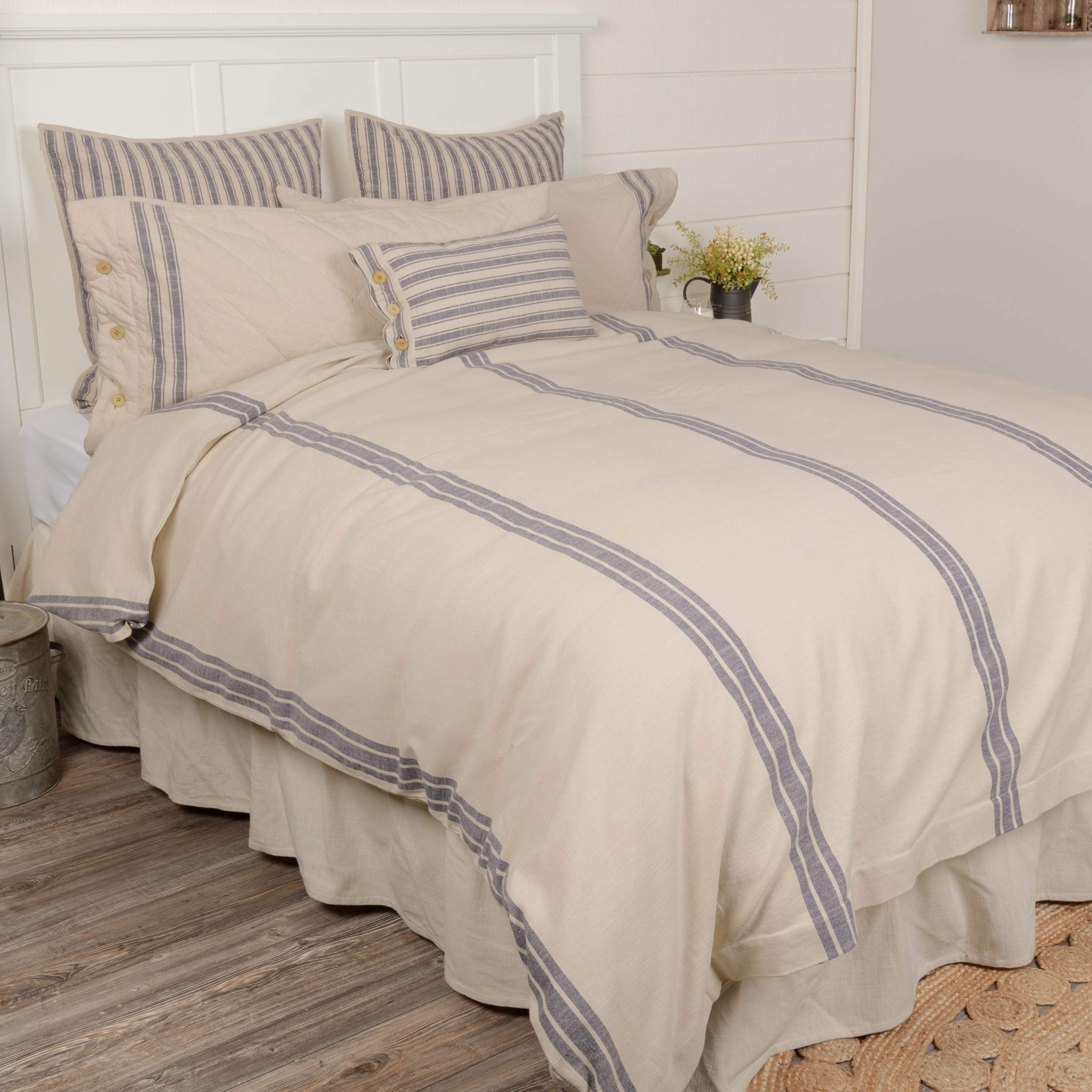 Piper Classics Market Place Blue Grain Sack Stripe King Duvet Cover