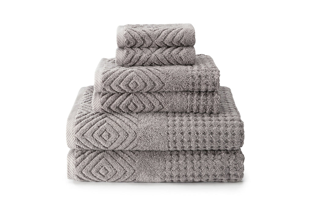 Texere 100% Organic Cotton Diamond Jacquard 700 GSM Luxury Bath Towel Sets - 2 Ultra Soft, Large Bath Towels, 2 Hand Towels, 2 W