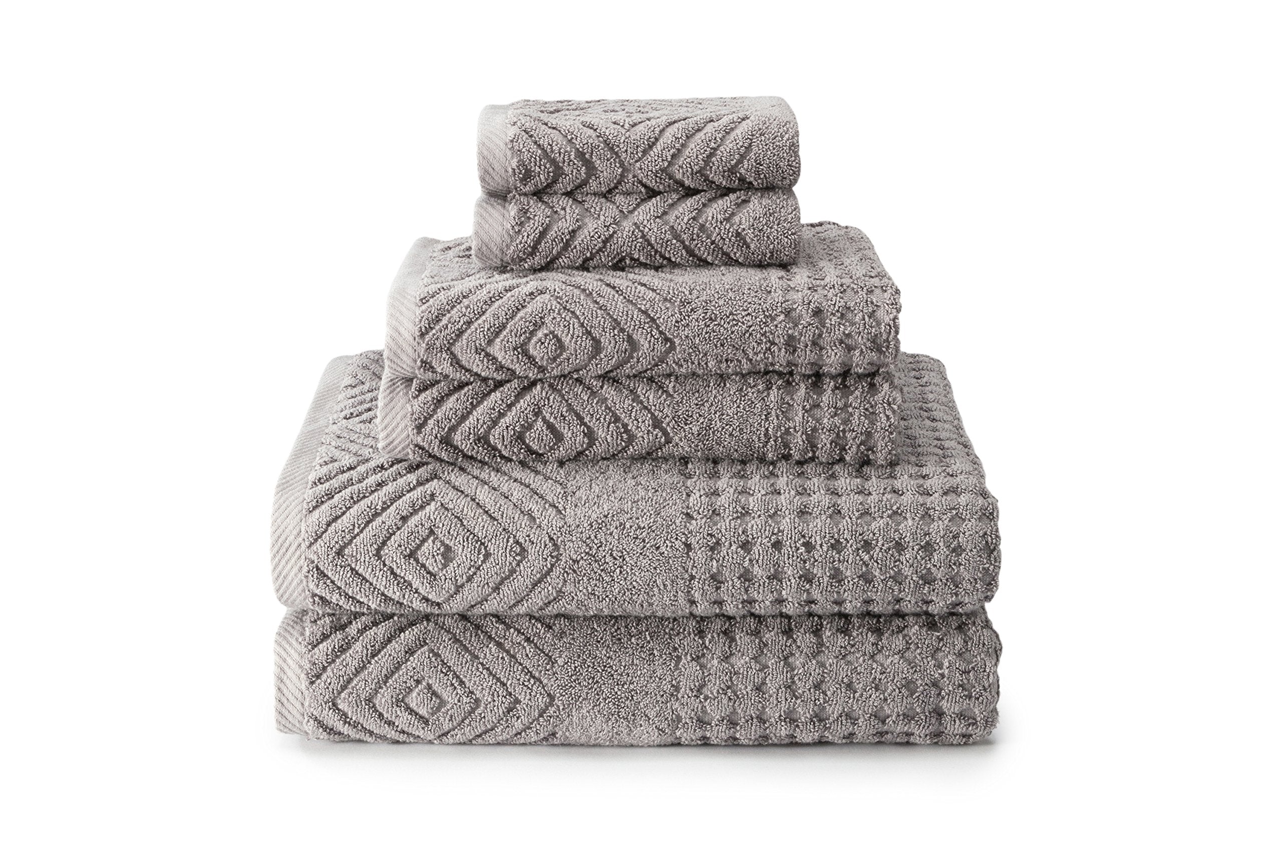 Texere 100% Organic Cotton Diamond Jacquard 700 GSM Luxury Bath Towel Sets - 2 Ultra Soft, Large Bath Towels, 2 Hand Towels, 2 W