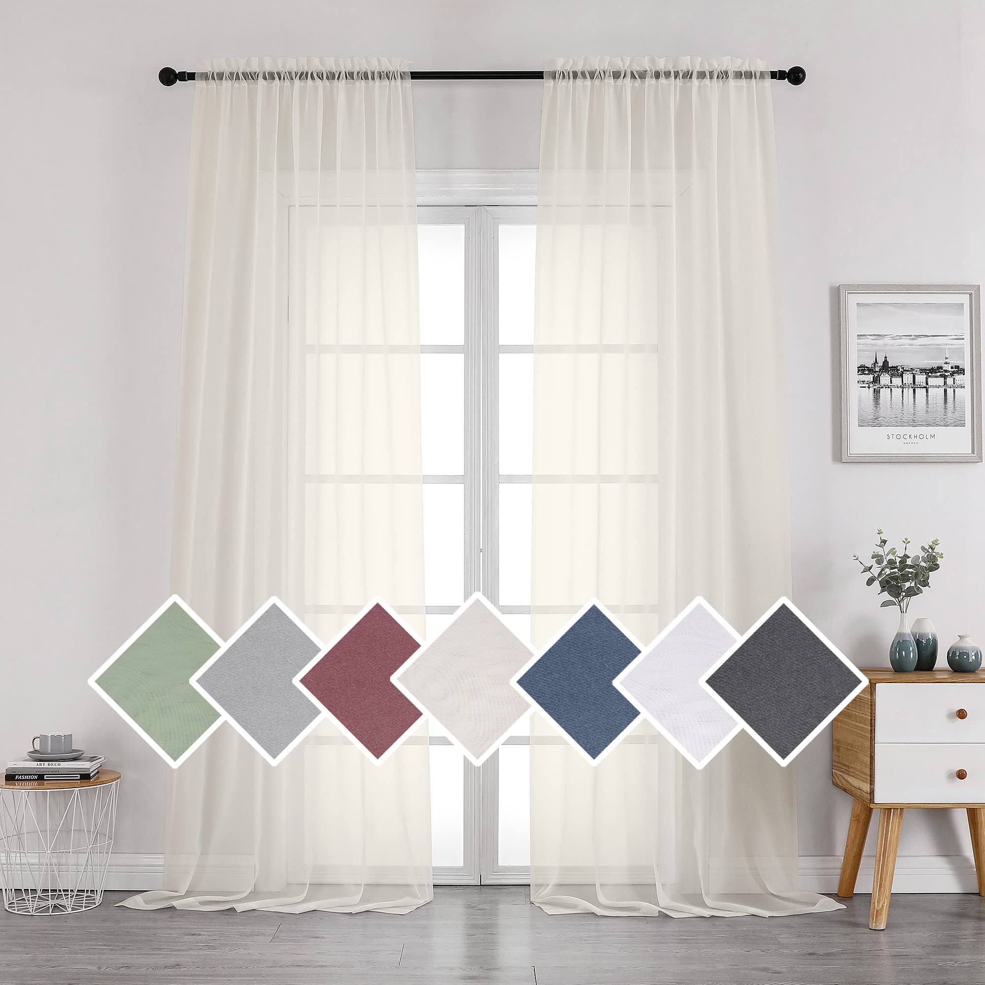 Ovzme Sheer Ivory Curtains Light Filtering Window Drapes For Living Room Bedroom And Wedding Party, Voile Nice Vertical Sense Sl
