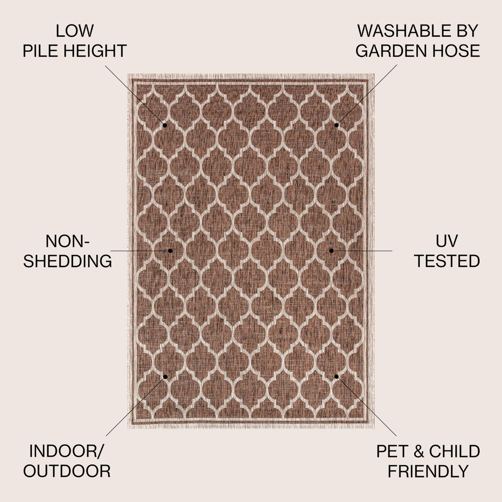 Jonathan Y Smb109B-9R Trebol Moroccan Trellis Textured Weave Indoor/Outdoor Area Rug, Modern, Bohemian, Contemporary For Bedroom, Kitchen, Living Room, Easy-Cleaning, Espresso/Taupe, 9' Round