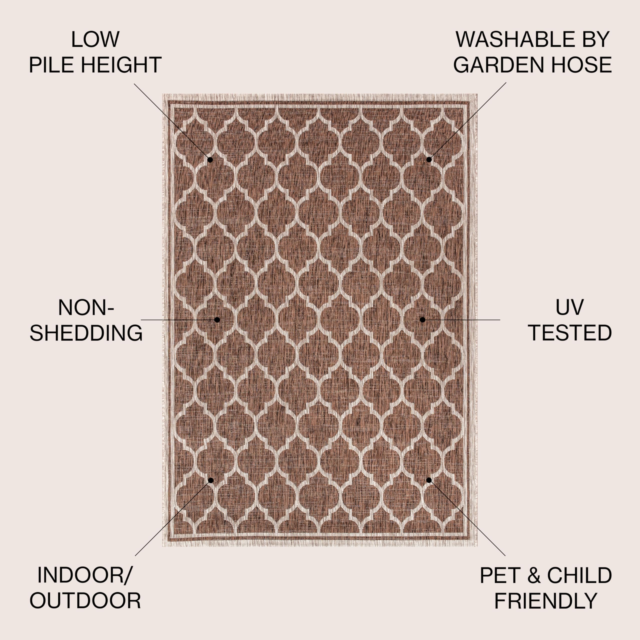 Jonathan Y Smb109B-9R Trebol Moroccan Trellis Textured Weave Indoor/Outdoor Area Rug, Modern, Bohemian, Contemporary For Bedroom, Kitchen, Living Room, Easy-Cleaning, Espresso/Taupe, 9' Round