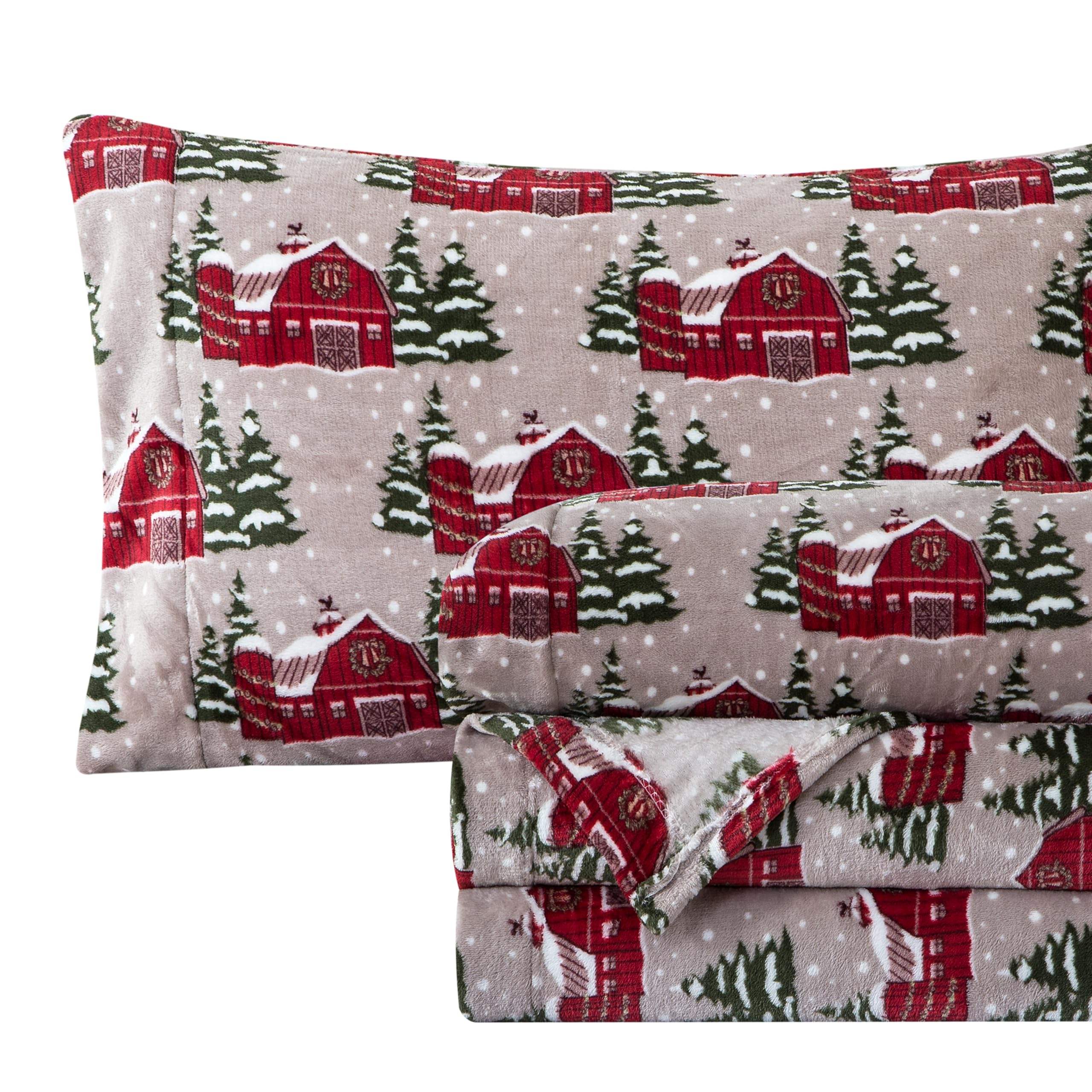 Elegant Comfort Luxuriously Soft 4-Piece Holiday Velvet Plush Flannel Sheet Set - Premium Quality - Cozy Warm, Christmas Fuzzy V