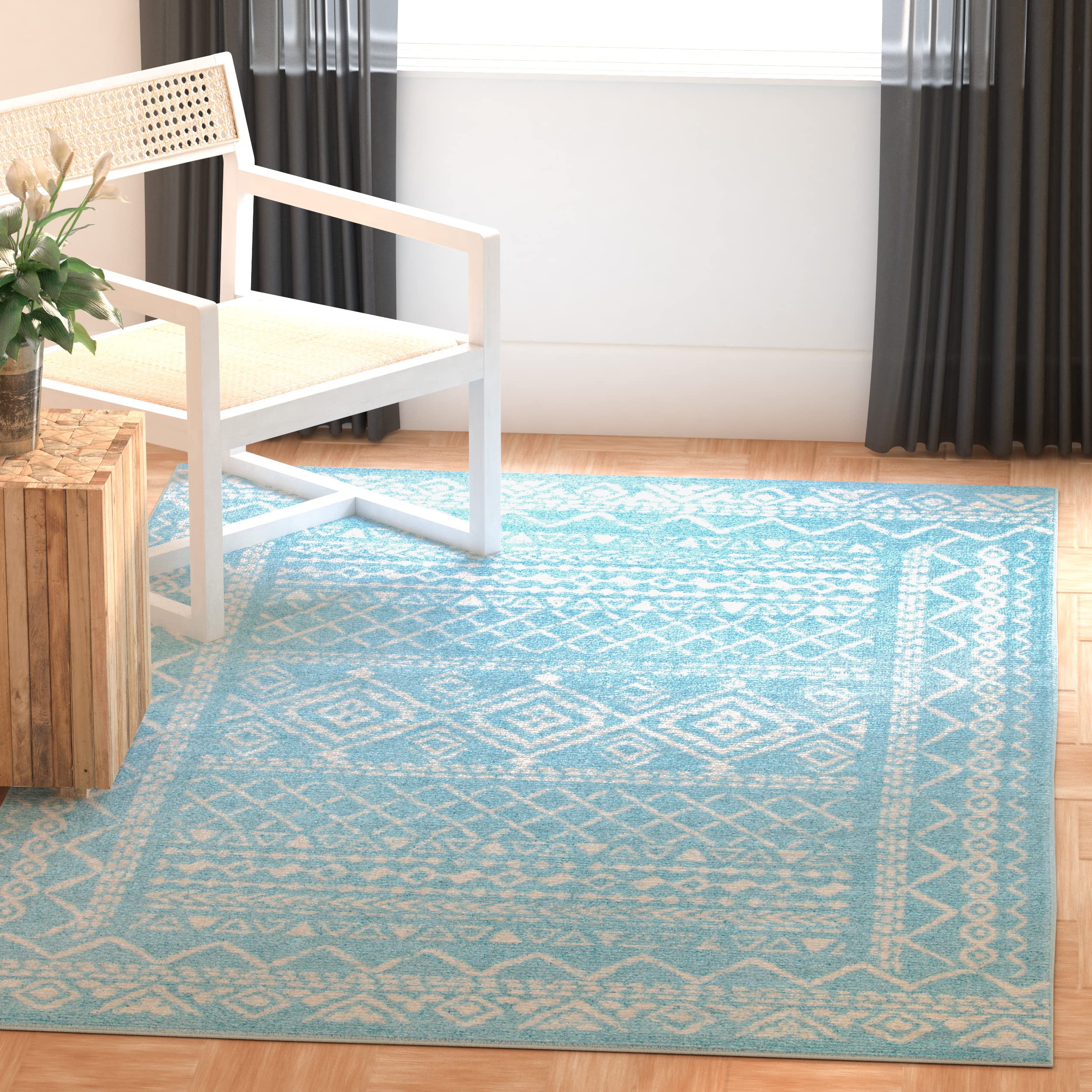 SAFAVIEH Tulum Collection Accent Rug - 3 x 5, Turquoise & Ivory, Moroccan Boho Distressed Design, Non-Shedding & Easy Care, Id