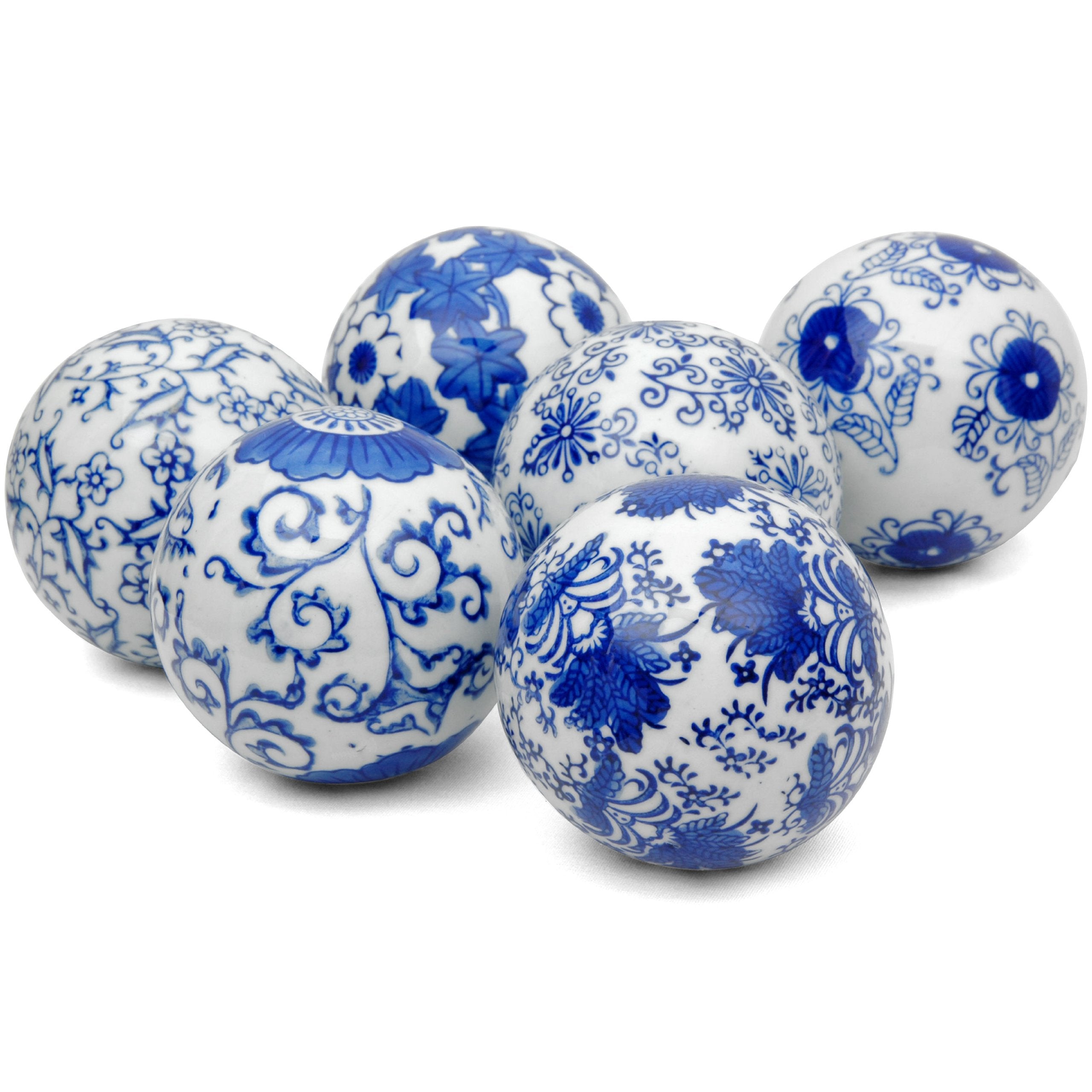 Oriental Furniture 3 Blue & White Decorative Porcelain Ball Set(B)