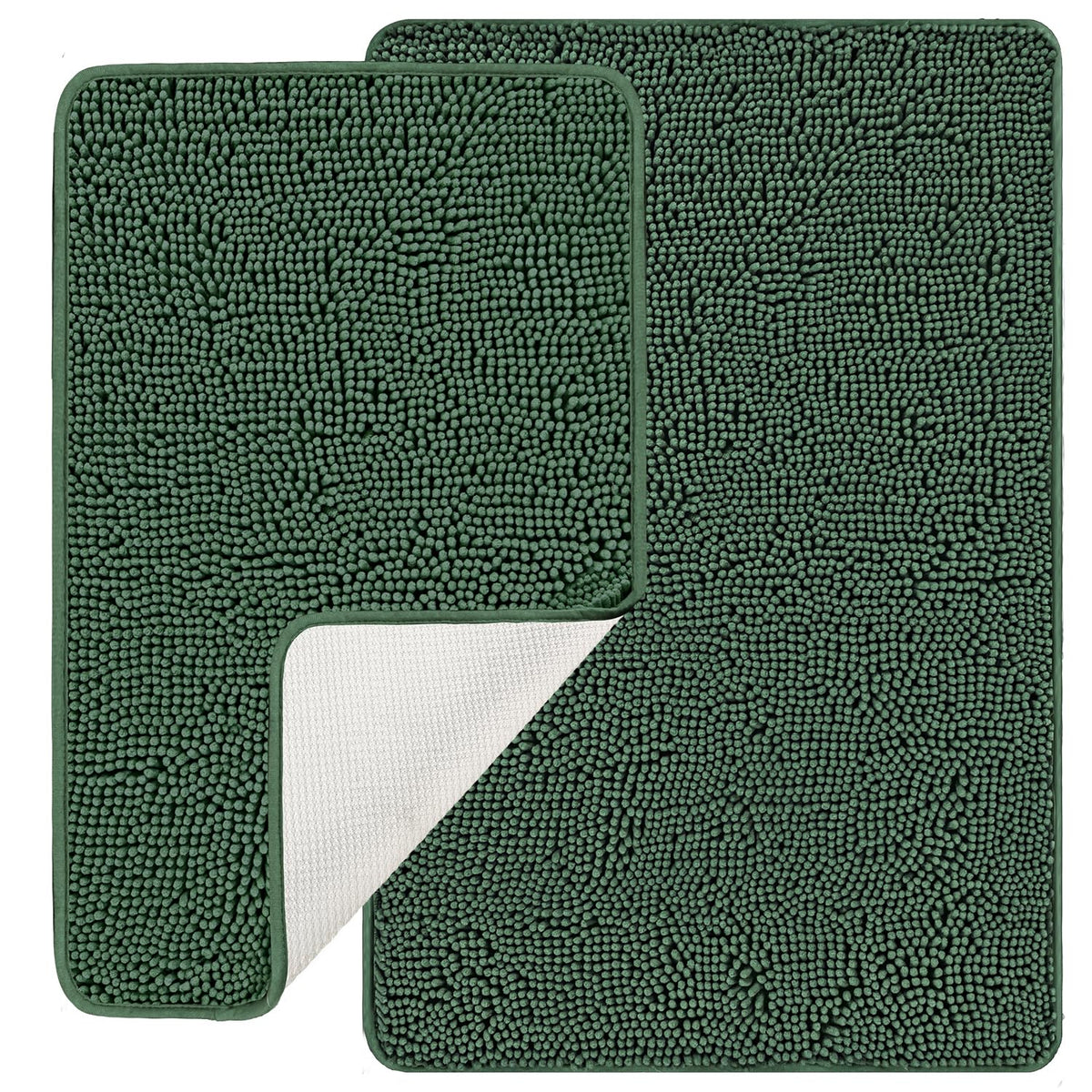 PureSwan Hunter Green Bathroom Rugs Sets 2 Piece - Absorbent and Washable Bath Mat, Non-Slip, Thick Soft Chenille Bath Rugs for 