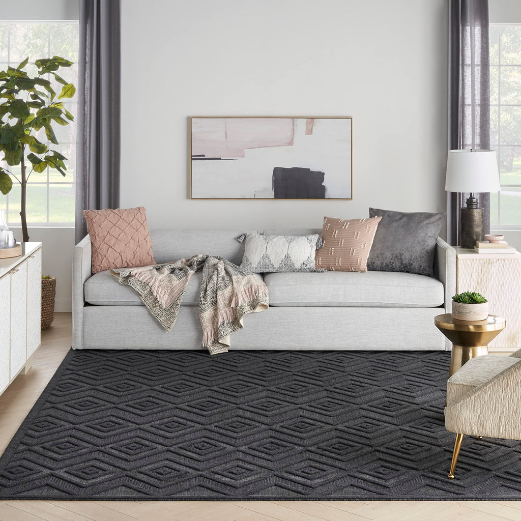 Nourison Versatile Indoor/Outdoor Charcoal/Black 8' X 10' Area Rug, Easy Cleaning, Non Shedding, Bed Room, Living Room, Dining Room, Deck, Backyard, Patio, High Traffic Area (8X10)