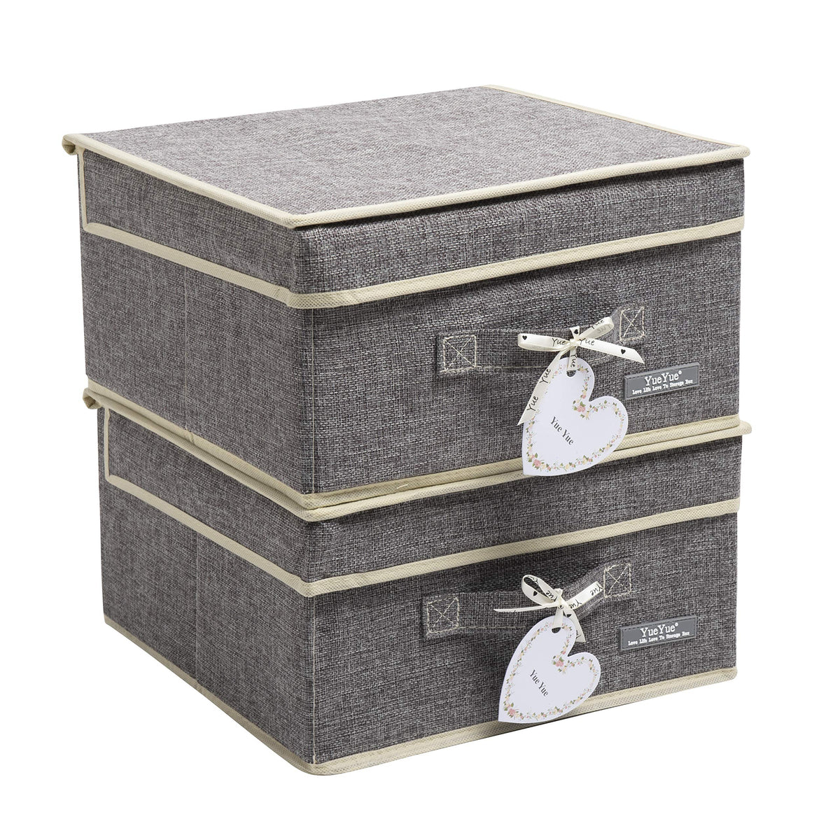 YueYue Cloth Foldable Fabric Bins Box Storage  2 Pack 12.4 X 12 X 6.7 Inch Storage Bins With Lids Organizer Basket Gray  Bins 