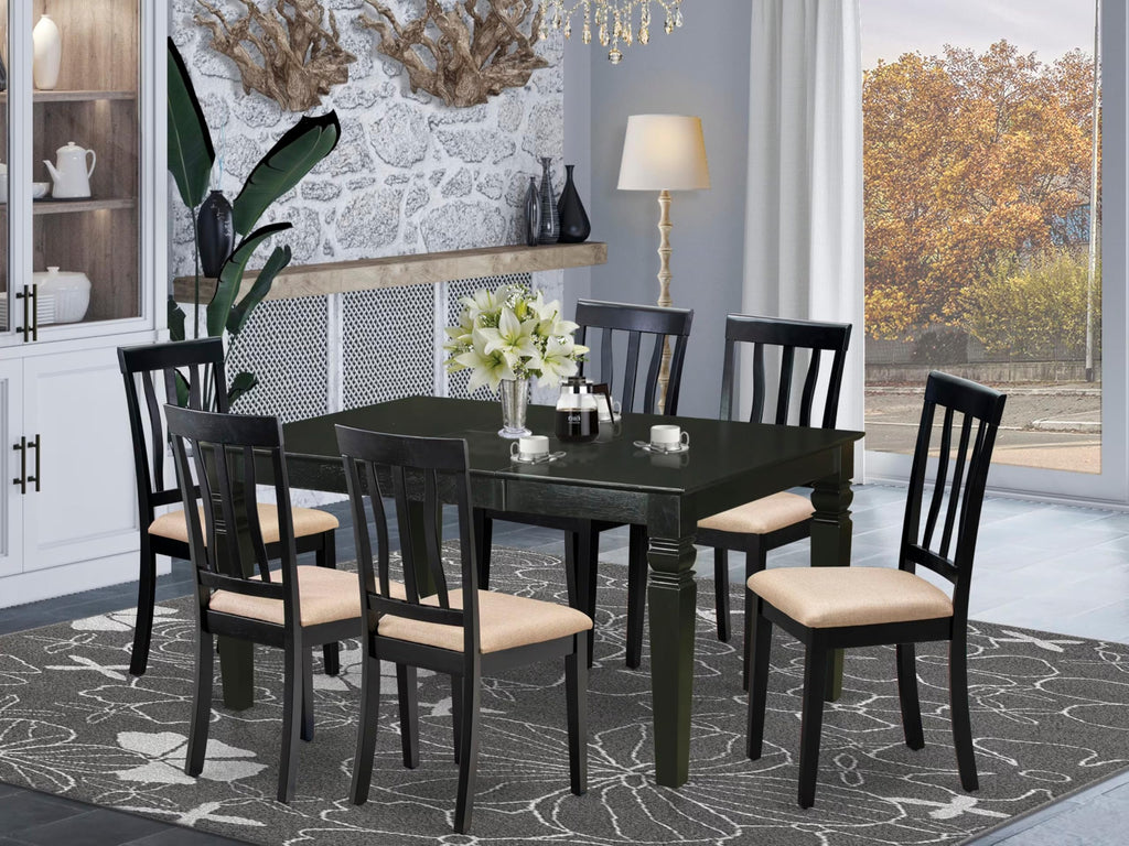 East West Furniture WEAN7-BLK-C 7 Piece Modern Dining Table Set Consist of a Rectangle Wooden Table with Butterfly Leaf and 6 Linen Fabric Upholstered Chairs, 42x60 Inch, Black