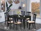 East West Furniture WEAN7-BLK-C 7 Piece Modern Dining Table Set Consist of a Rectangle Wooden Table with Butterfly Leaf and 6 Linen Fabric Upholstered Chairs, 42x60 Inch, Black