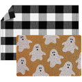 Fabbay 2 Pcs Fall Welcome Doormat Layered Buffalo Plaid Rug Halloween Coir Mats Pumpkin Rug for Fall Autumn Thanksgiving Hallowe