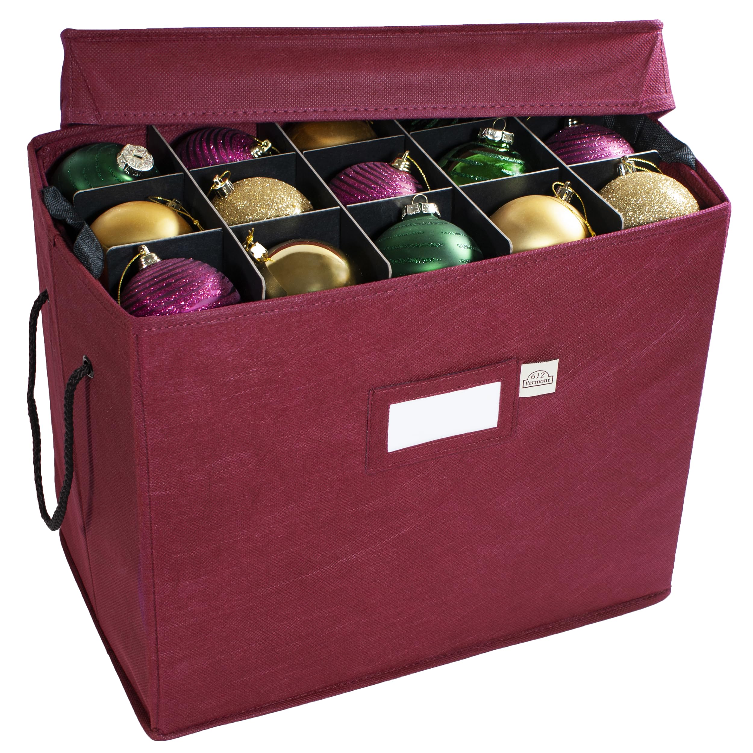 612 Vermont Christmas Ornament Storage Box with Adjustable Acid-Free Dividers, 4 Removable Trays with Handles, 16.25 Inch x 10 I