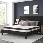 Flash Furniture Roxbury King Size Tufted Upholstered Platform Bed In Black Fabric With 10 Inch Certipur-Us Certified Pocket Spring Mattress
