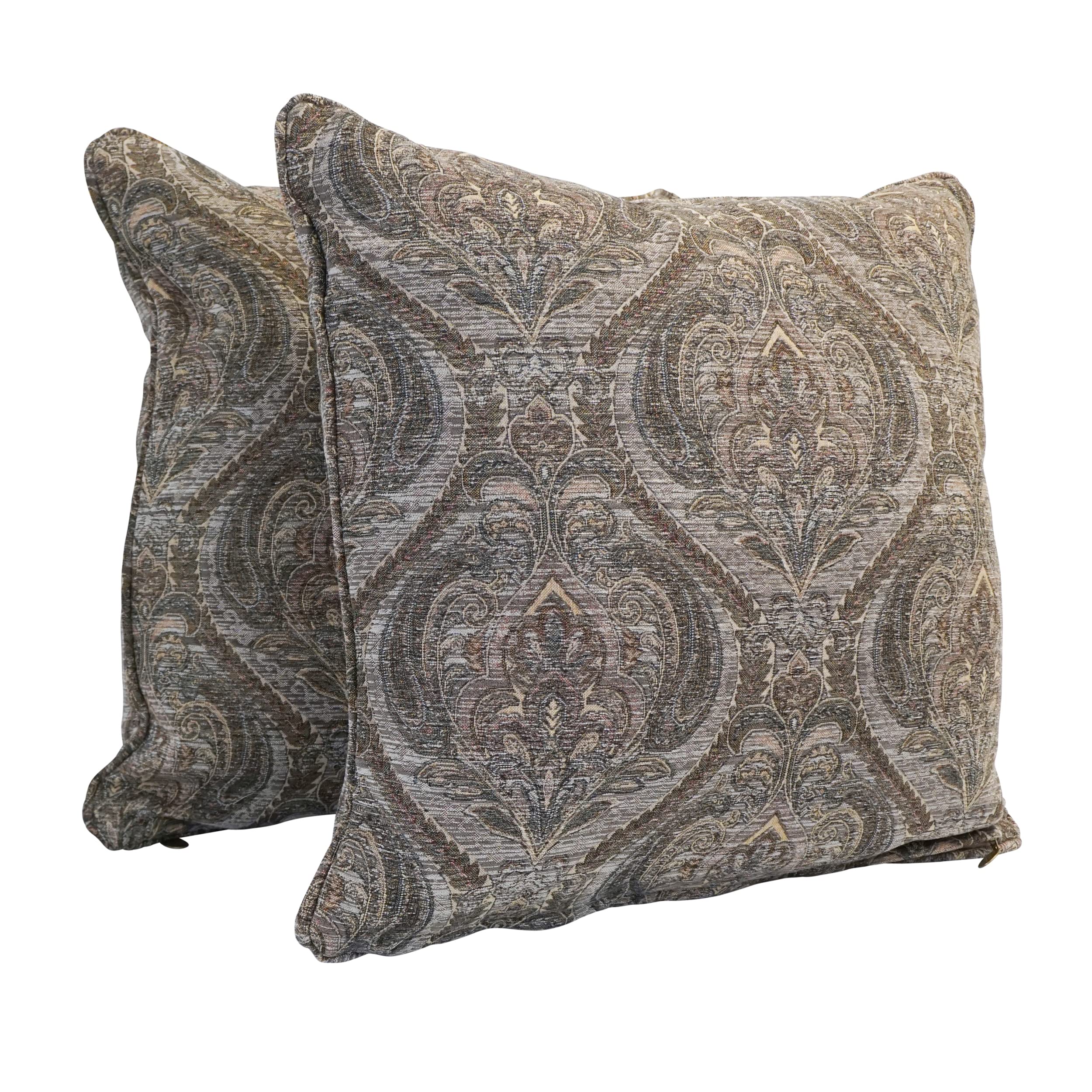 Blazing Needles Corded Square Jacquard Chenille Throw Pillow, 25", Grey Damask 2 Count