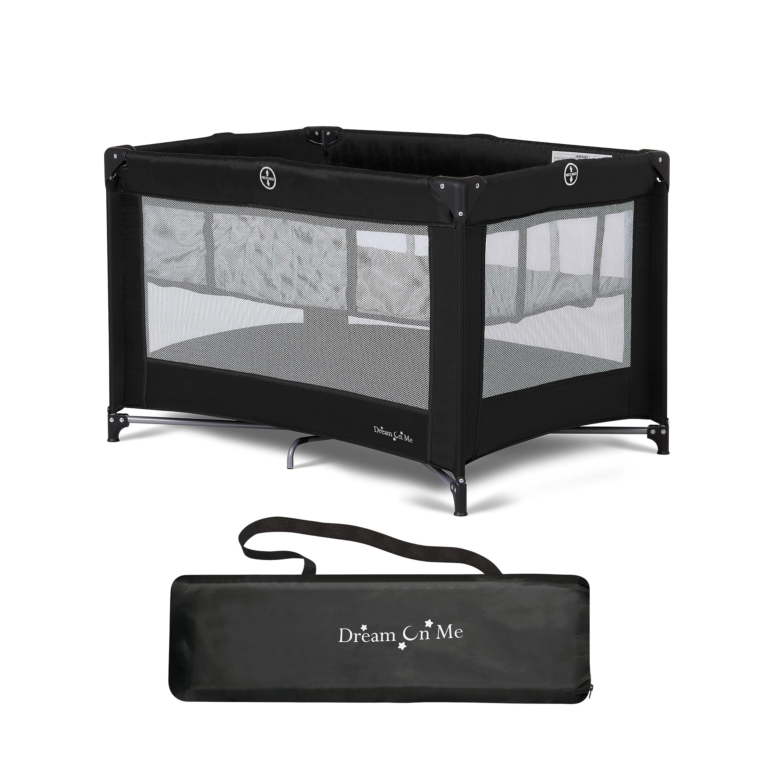 Dream On Me Zazzy Portable Playard with Bassinet in Black, Lightweight Packable and Easy Setup Baby Playard with Mattress and Tr