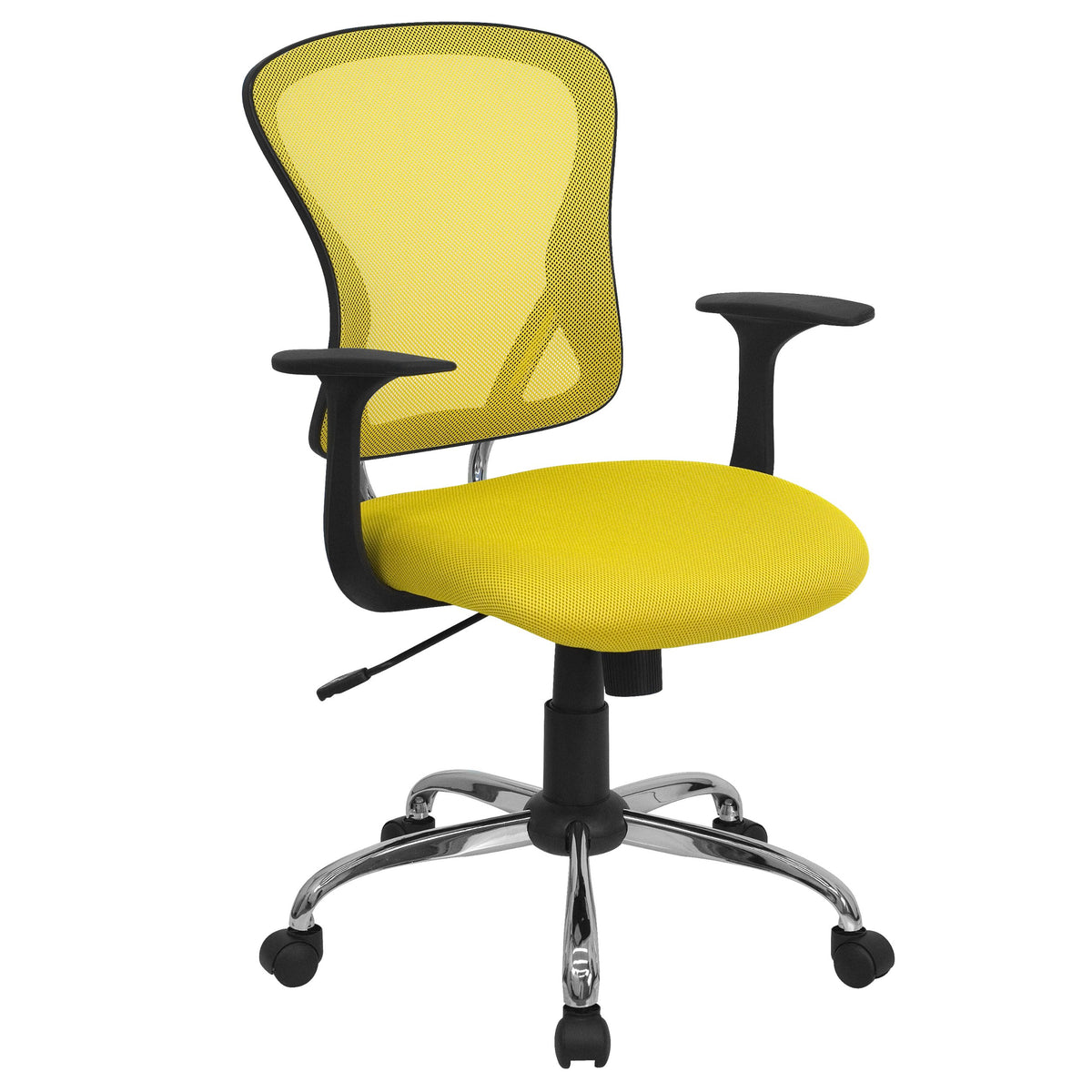 Flash Furniture Alfred Mid-Back Yellow Mesh Swivel Task Office Chair with Chrome Base and Arms