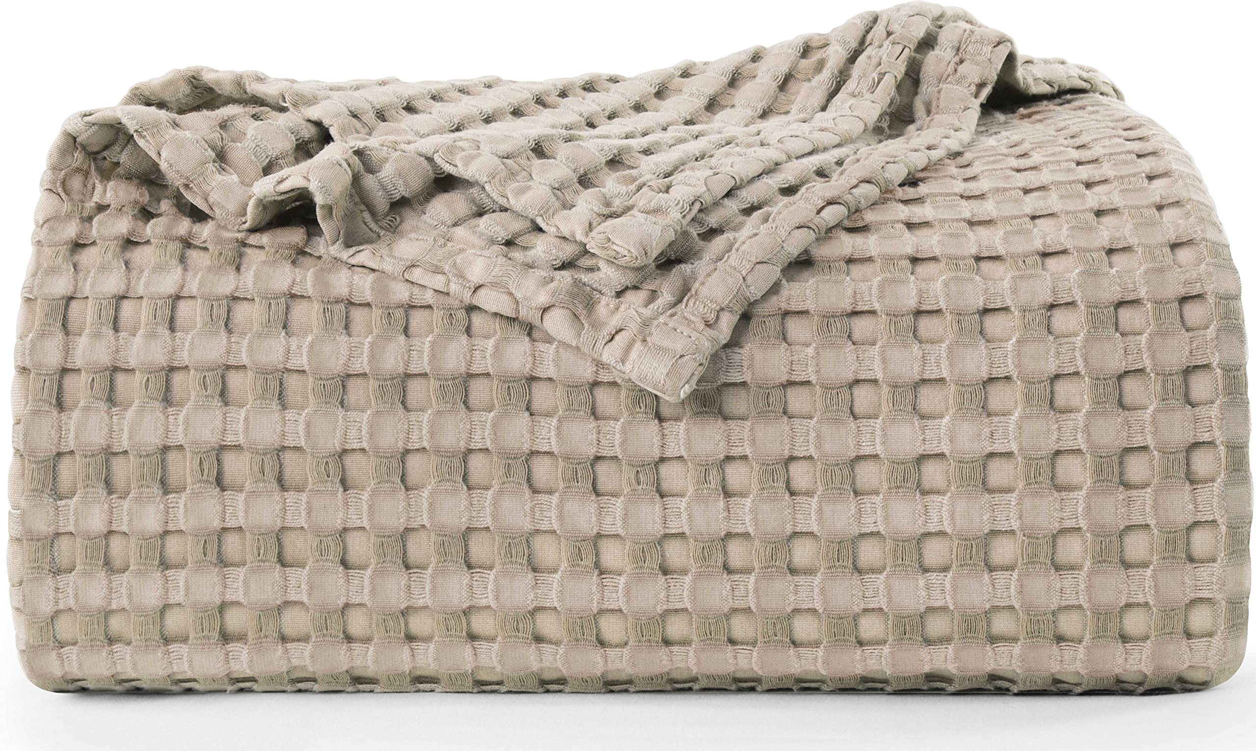 Utopia Bedding Cotton Waffle Blanket 300 Gsm (Khaki - 90X90 Inches) Soft Lightweight Breathable Bed Blanket Queen Size Layering